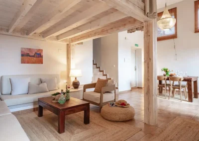 Olivera baby friendly apartment has a mezzanine bedroom opening onto a spacious open plan lounge and dining area